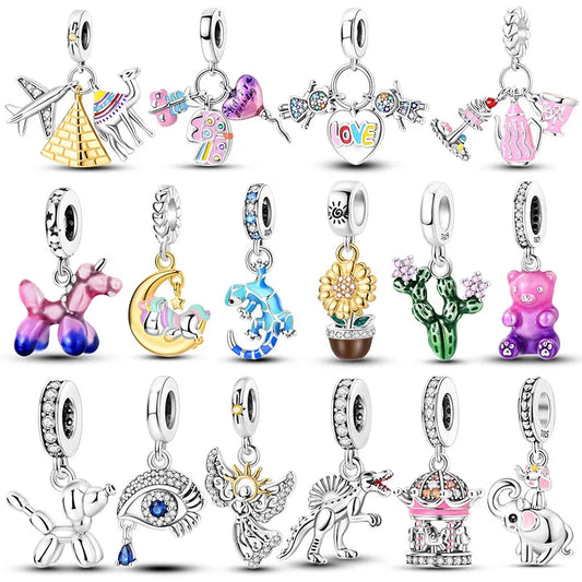 "925 Silver Charms: Angel, Camel, and Pyramid Pendants with Colorful Accents for DIY Jewelry Making"