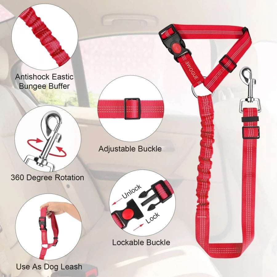 "SafePaws Reflective Car Seat Belt Dog Leash: Ensuring Secure and Comfortable Travel for Your Canine Companion"