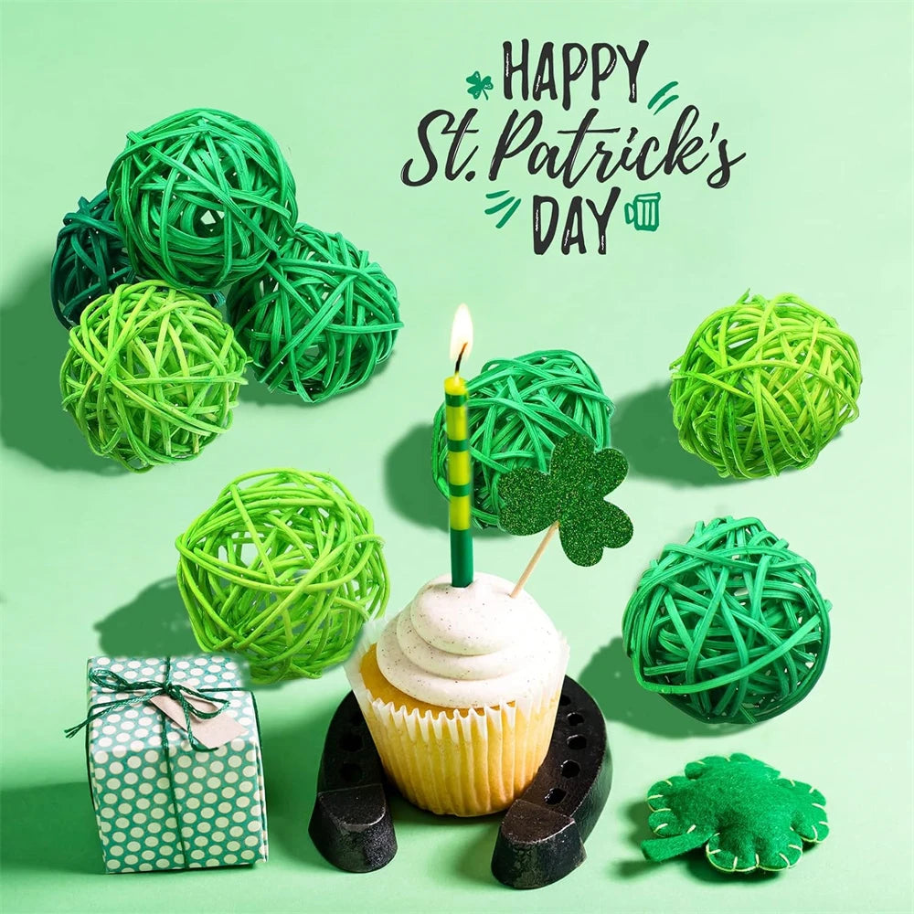 "24Pcs St. Patrick's Day Green Rattan Balls - Wicker Hollow Out DIY Craft, Holiday Table Balls and Bowl Centerpiece Home Decor"