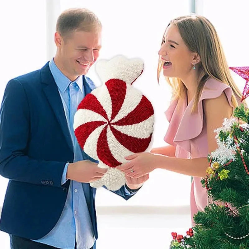 "Festive Delight: 2024 Christmas Candy Cane Throw Pillow"