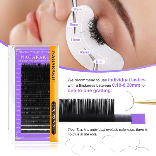 16Rows Classic Individual Eyelash Extension Lashes: Professional-Grade Matte Black Extensions for Soft, Natural Enhancement"