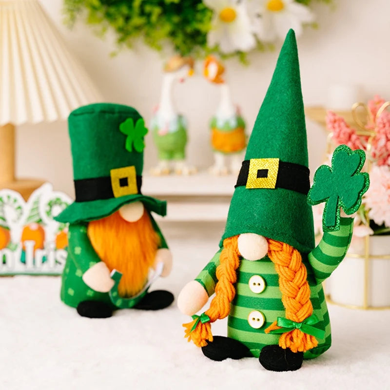 "2-Piece Handmade St. Patrick's Day Gnomes – Lucky Green Leprechaun Plush Decor for Festive Home Accents"