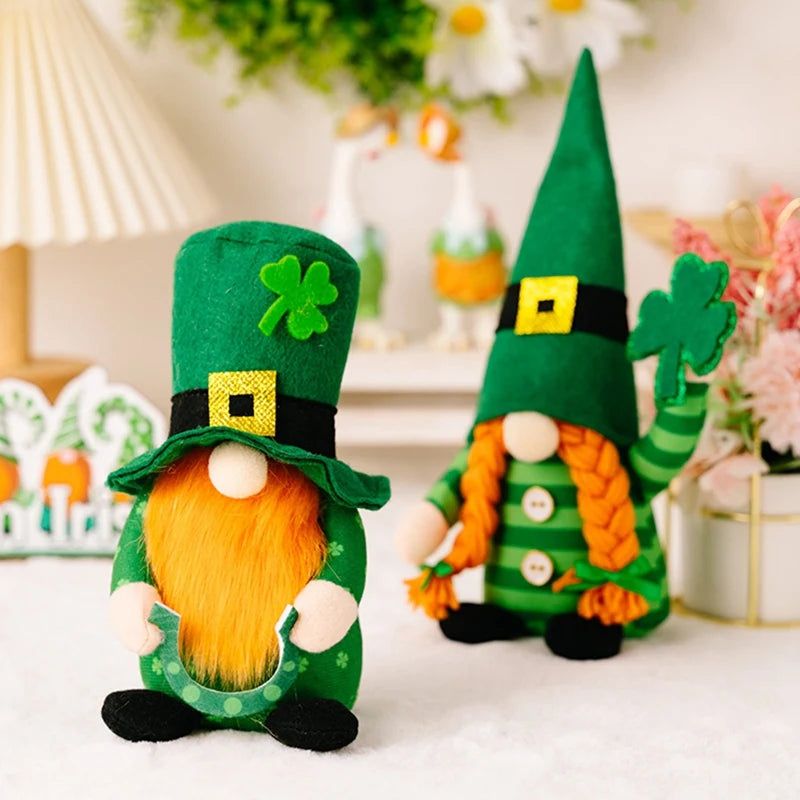 "2-Piece Handmade St. Patrick's Day Gnomes – Lucky Green Leprechaun Plush Decor for Festive Home Accents"