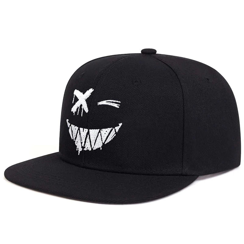 "Unisex Smiling Face Embroidered Hip Hop Hat - Adjustable Outdoor Sunscreen Leisure Cap for Spring and Autumn Travel"