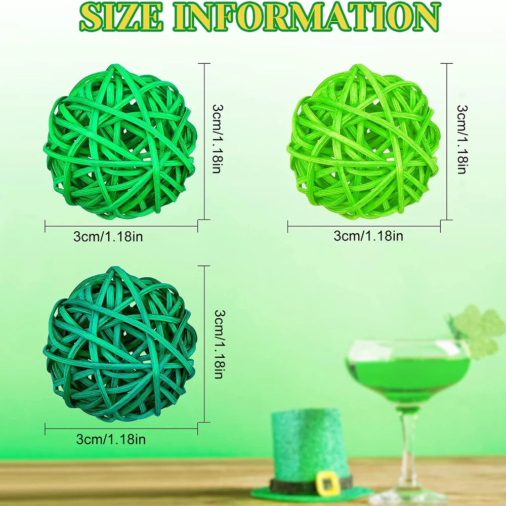 "24Pcs St. Patrick's Day Green Rattan Balls - Wicker Hollow Out DIY Craft, Holiday Table Balls and Bowl Centerpiece Home Decor"