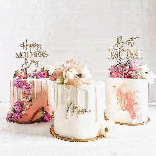 Happy Mothers Day Party Cake Topper Simple Gold design  Dessert Decoration.