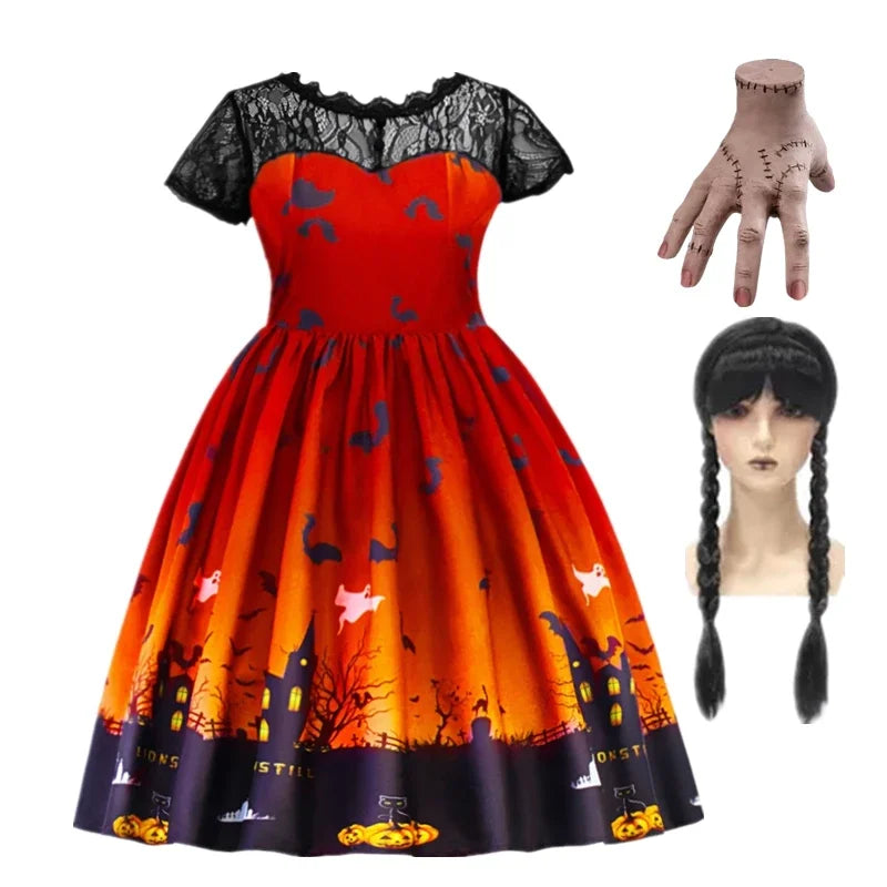 Spooky Chic: 2024 Ghost Witch Carnival Costume for Girls (Ages 3-10)"