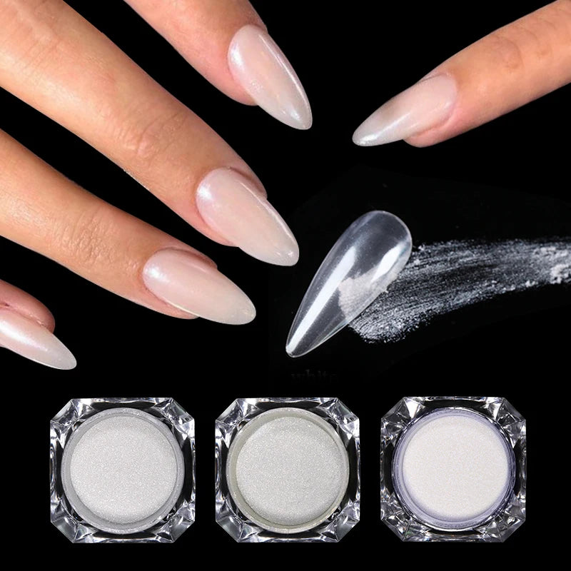 "Aurora Pearl White Glitter Dust: Mesmerizing Moonlight Effects for Enchanting Nail Art"