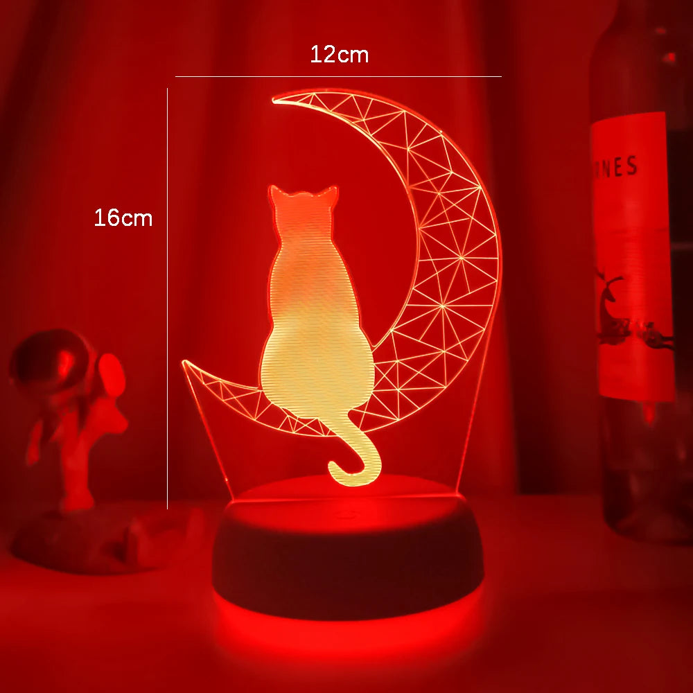 Newest 3D Acrylic Led Night Light Moon Cat Figure  Child Bedroom Gift Or Home Decorations