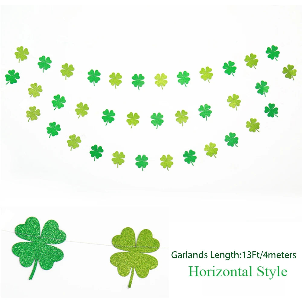 "Glitter Shamrock Clover Garland – St. Patrick's Day Streamer Banner for Parties & Decor"