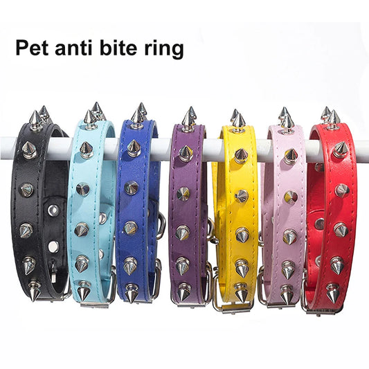 "Stylish Leather Spiked Collar: Cool Cat & Dog Accessory for Small to Medium Pets"