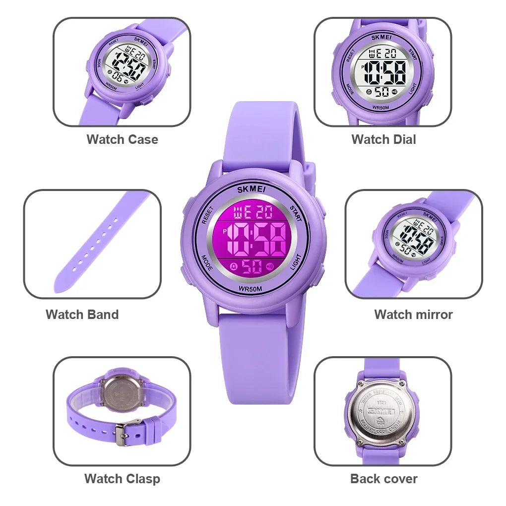 "SKMEI 1721: Colorful LED Digital Waterproof Wristwatch for Kids"
