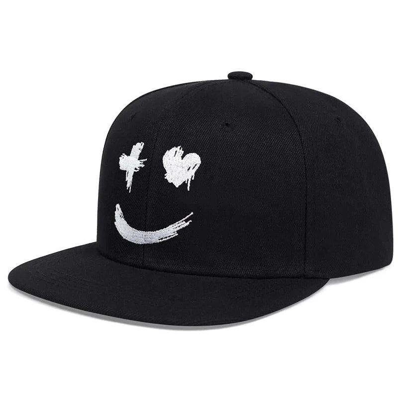 "Unisex Smiling Face Embroidered Hip Hop Hat - Adjustable Outdoor Sunscreen Leisure Cap for Spring and Autumn Travel"