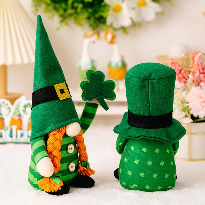 "2-Piece Handmade St. Patrick's Day Gnomes – Lucky Green Leprechaun Plush Decor for Festive Home Accents"