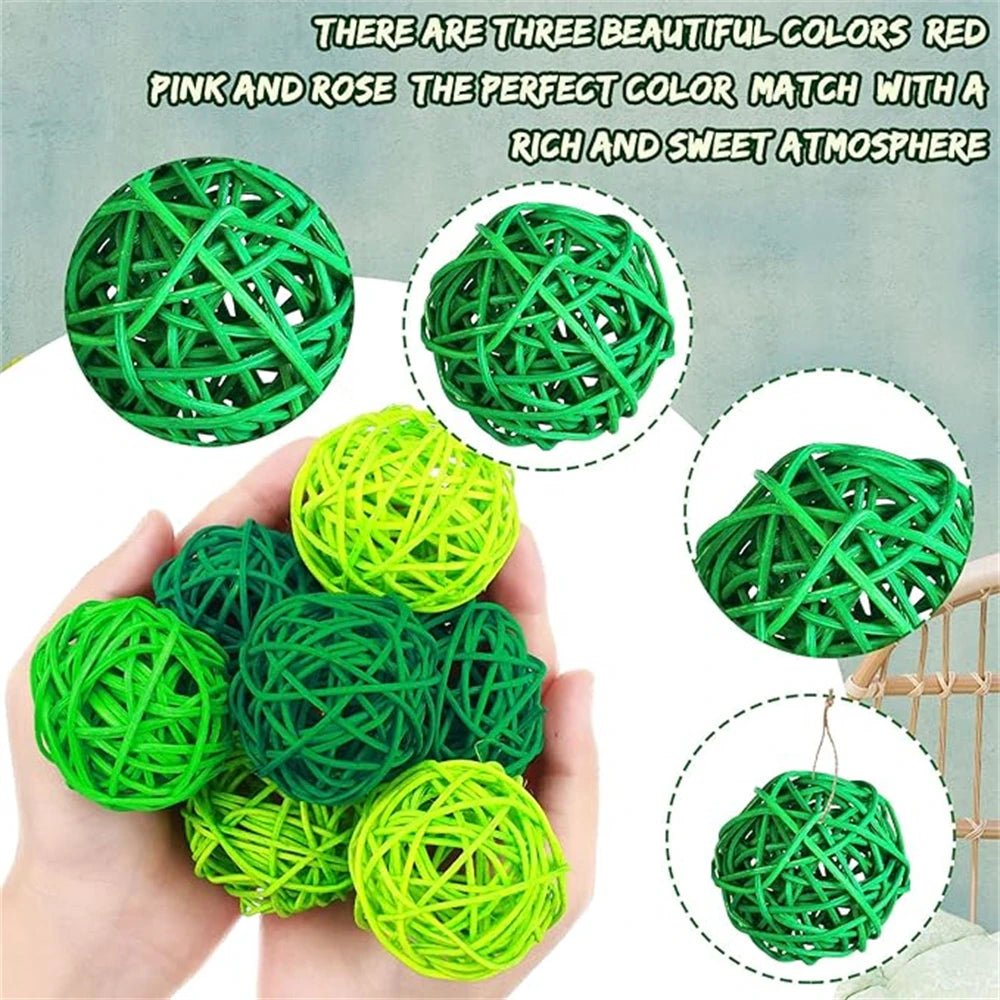 "24Pcs St. Patrick's Day Green Rattan Balls - Wicker Hollow Out DIY Craft, Holiday Table Balls and Bowl Centerpiece Home Decor"