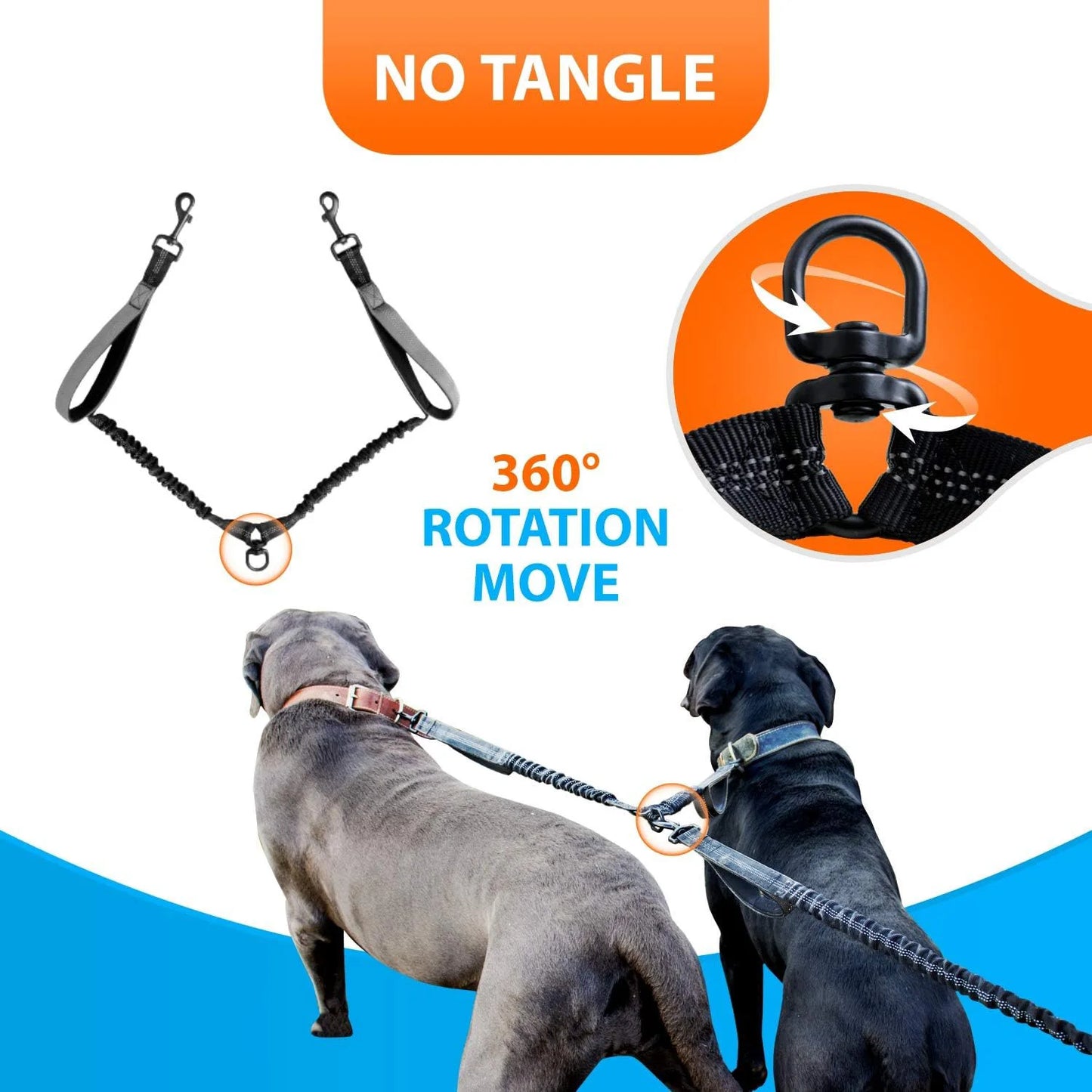 "DualPaws: Hands-Free Double Dog Leash with Padded Handles and Reflective Stitches for Medium and Large Dogs"
