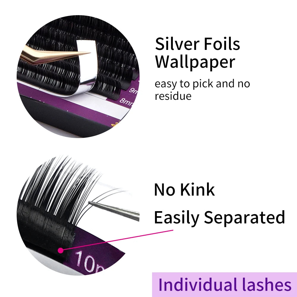 16Rows Classic Individual Eyelash Extension Lashes: Professional-Grade Matte Black Extensions for Soft, Natural Enhancement"