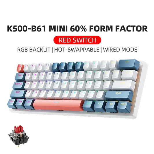 K500-B61: Compact 61-Key Hot-Swappable Mechanical Keyboard with Full RGB Backlighting for Gaming and Typing"