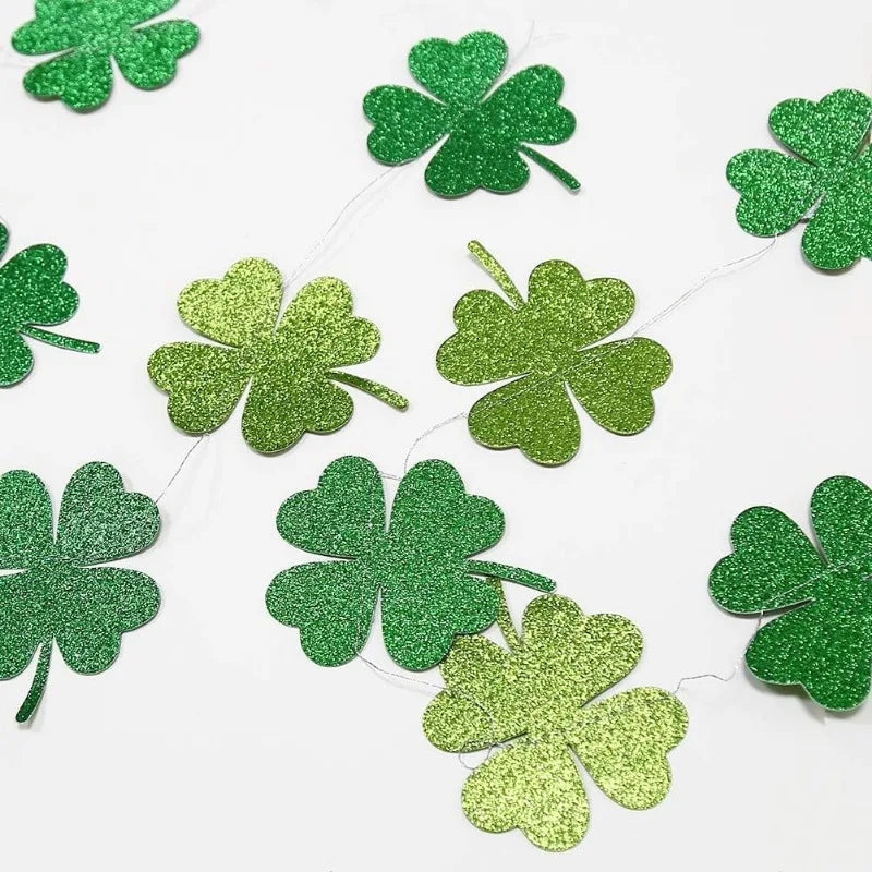 "Glitter Shamrock Clover Garland – St. Patrick's Day Streamer Banner for Parties & Decor"