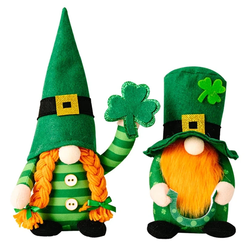 "2-Piece Handmade St. Patrick's Day Gnomes – Lucky Green Leprechaun Plush Decor for Festive Home Accents"