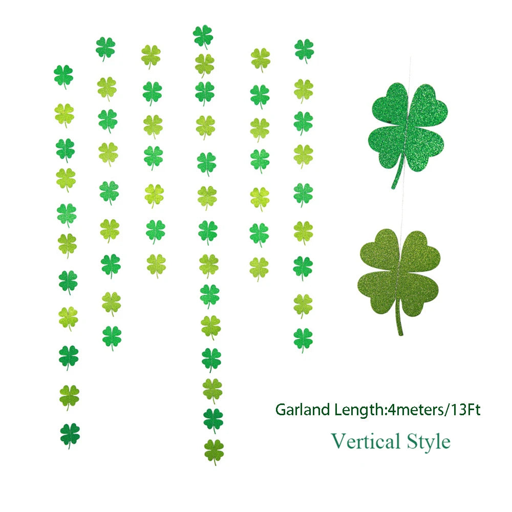 "Glitter Shamrock Clover Garland – St. Patrick's Day Streamer Banner for Parties & Decor"