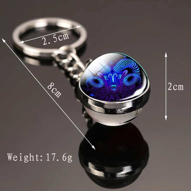 "Zodiac Sky: Creative 12 Constellation Glass Ball Keychain Pendant"