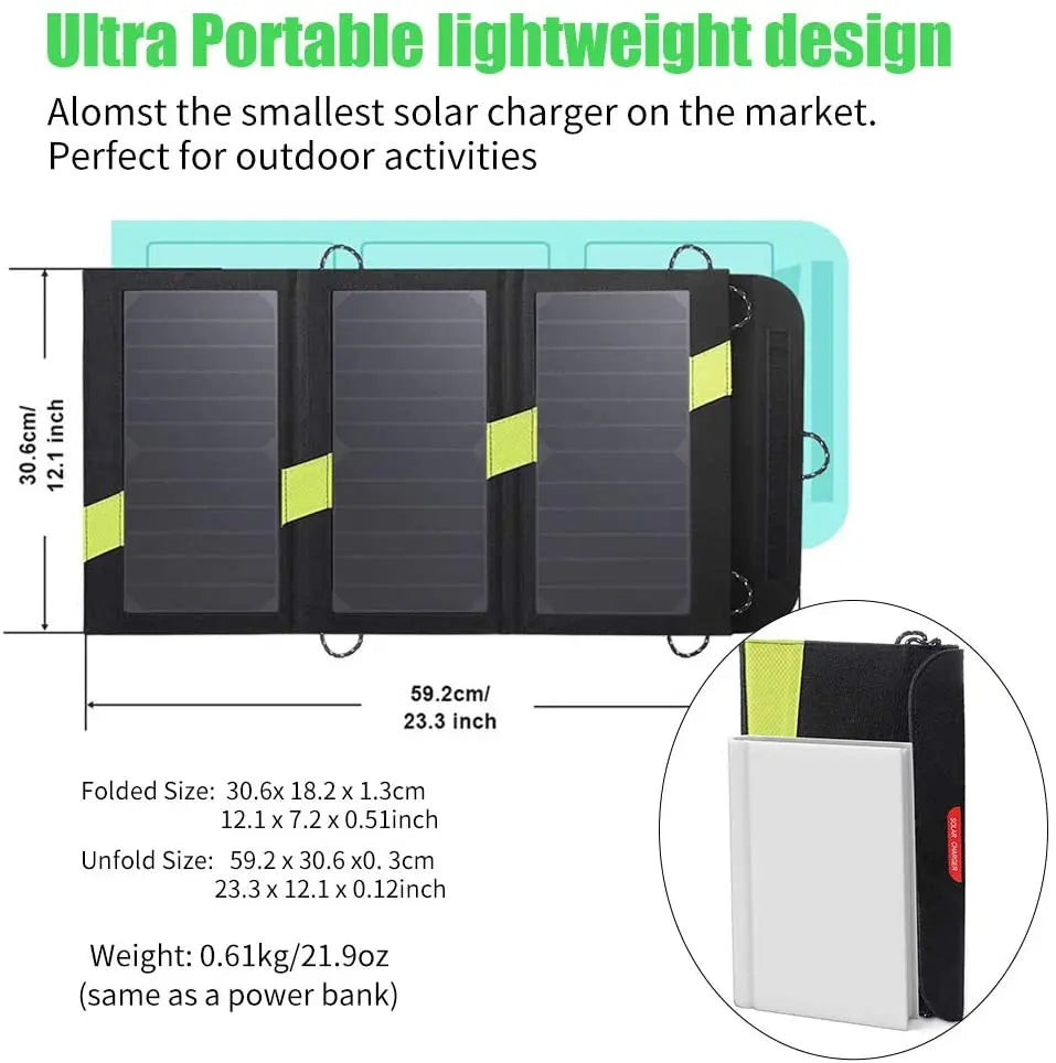 X-DRAGON Solar Charger 5V 20W High Efficiency Foldable Solar Panel Solar Battery Charger for Hiking Outdoors Cell Phone on foot