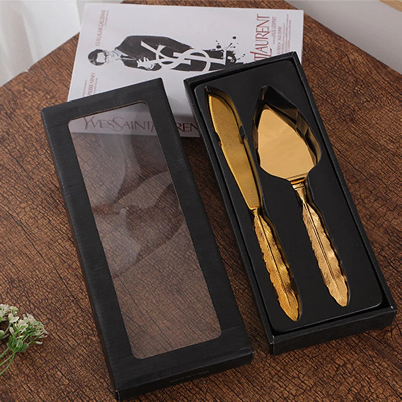 "Sophisticated Slice: 2-Piece Cake Knife and Shovel Set - Essential Wedding Supplies and Baking Tools"