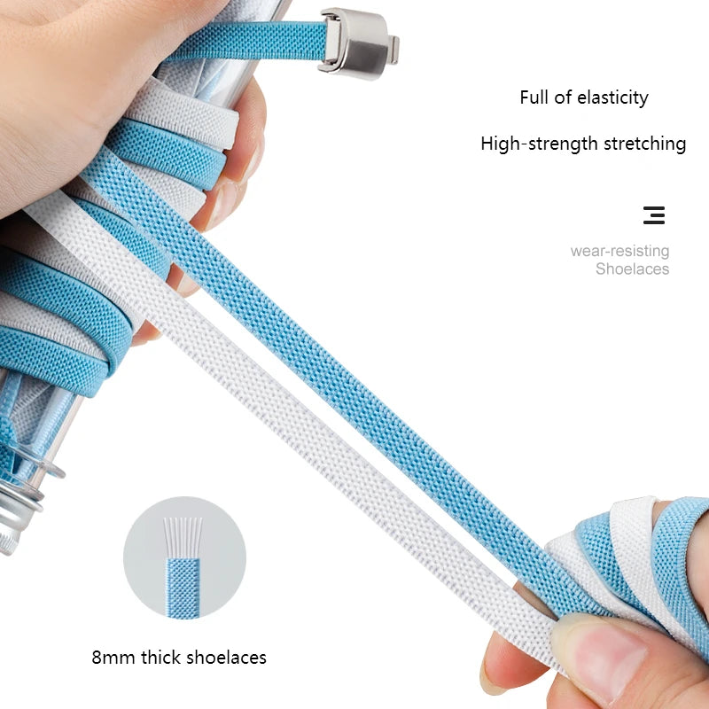 "Press Lock No Tie Shoelaces: Elastic, Widened Flat Laces for Kids and Adults"