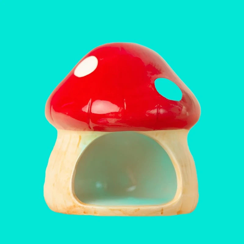 "Whimsical Wonderland: 2024  Adorable Ceramic Mushroom House and Hamster Cage Collection for Small Pets